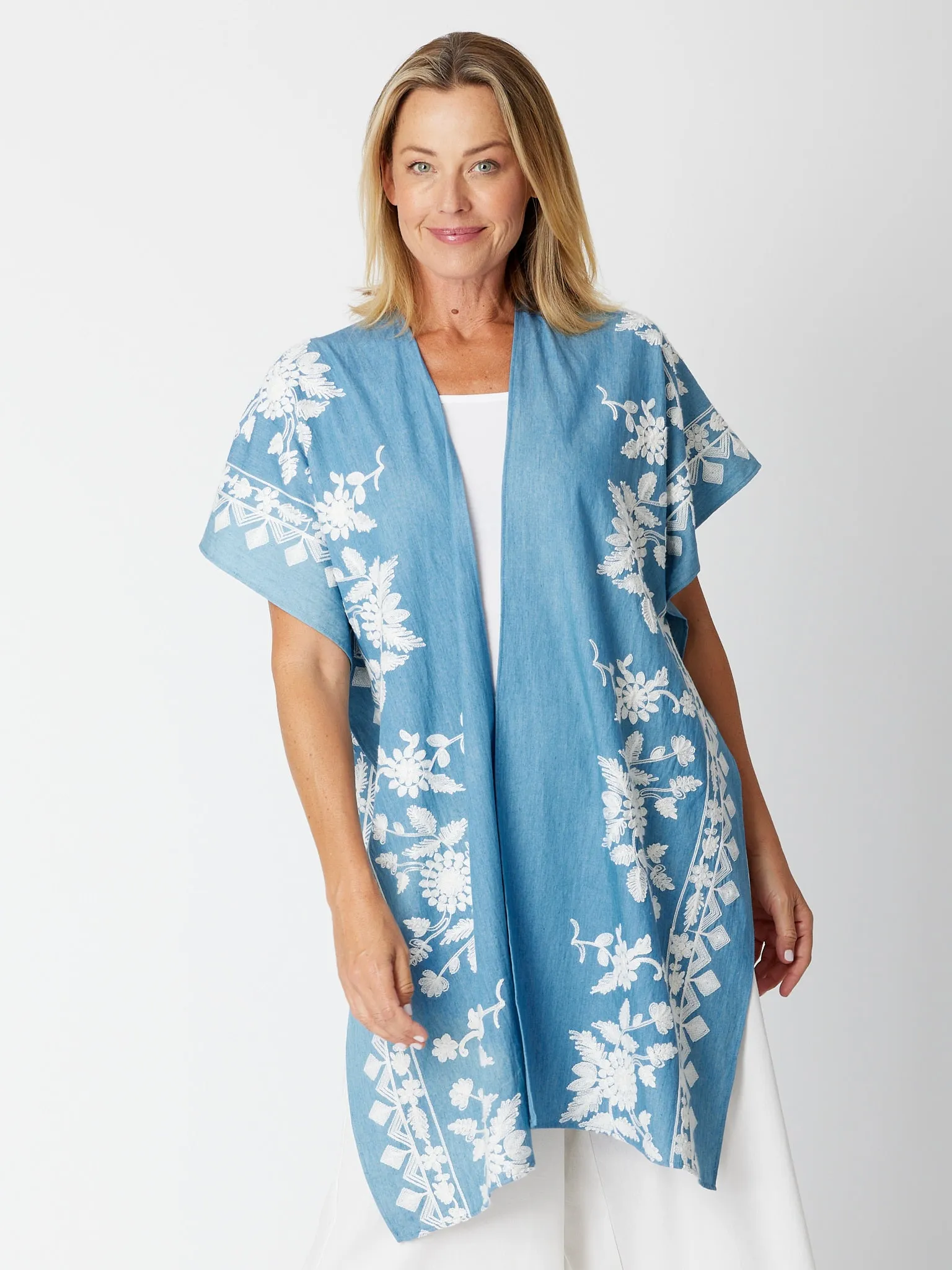 Cotton Kimono Jacket - Chambray/White 30657