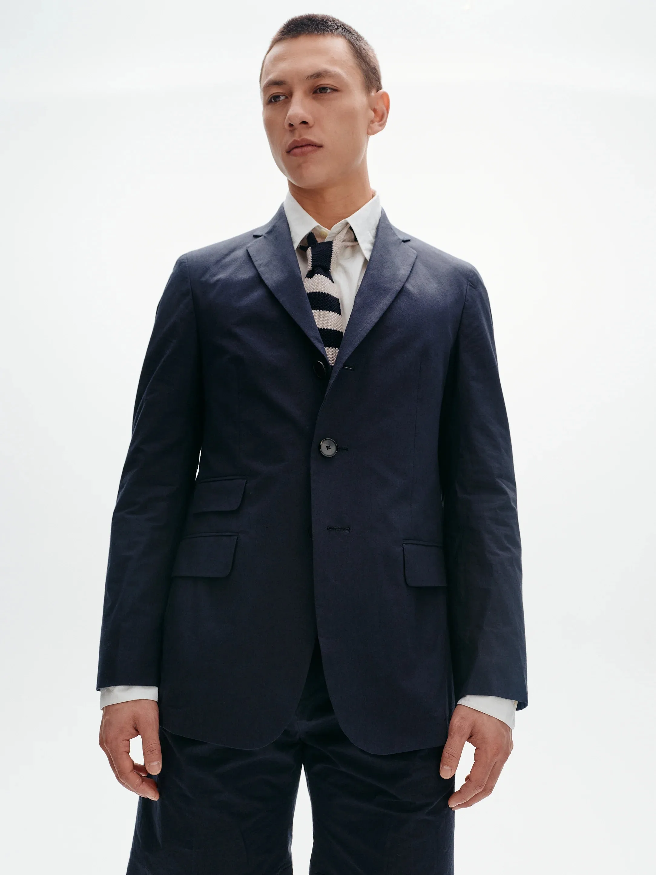 Cotton Typewriter Unconstructed Blazer | Navy