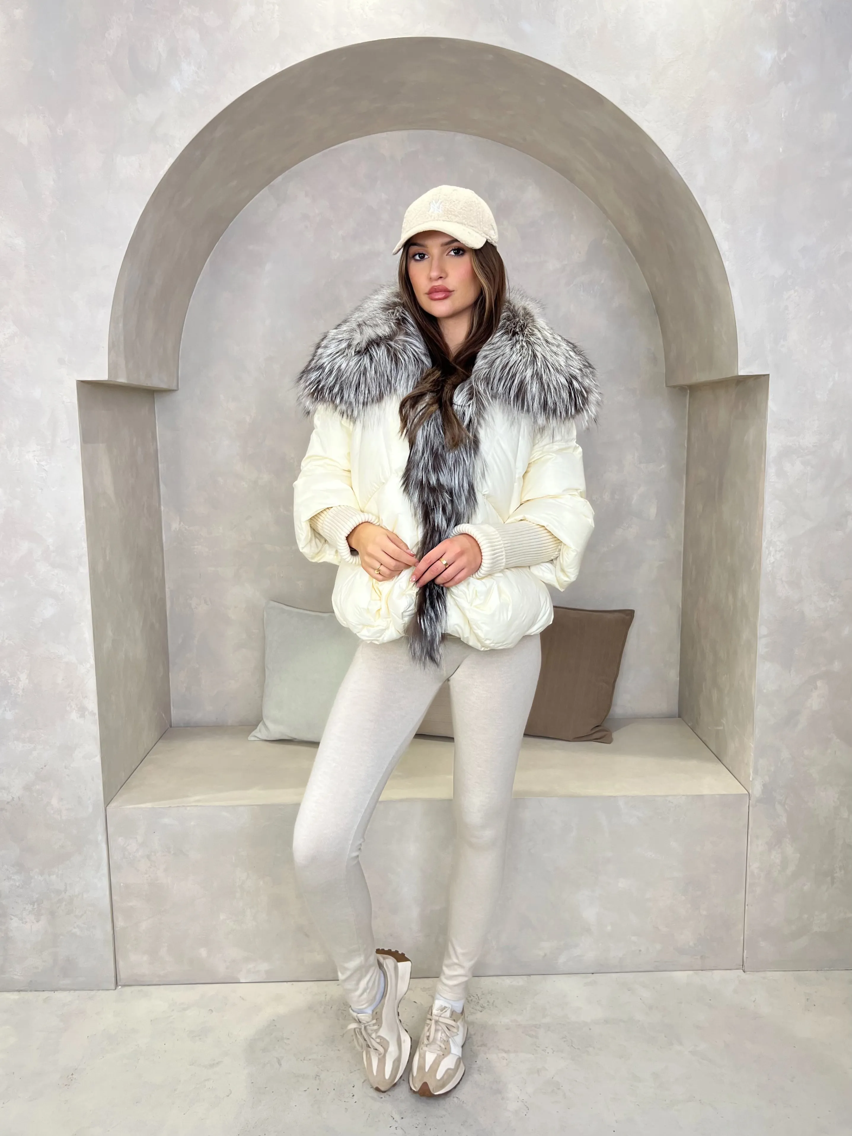 Cream Luxury Fur Trim Jacket