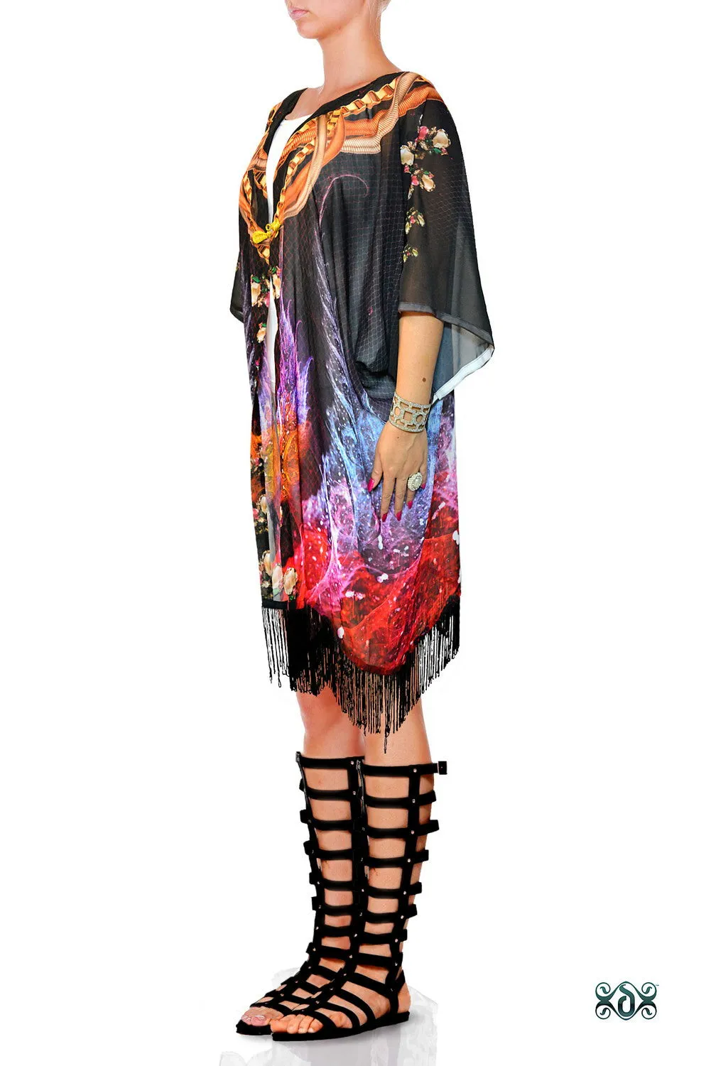 CRYSTALLIUS Dark Crystalline Devarshy Printed Short Kimono Jacket - 1096A