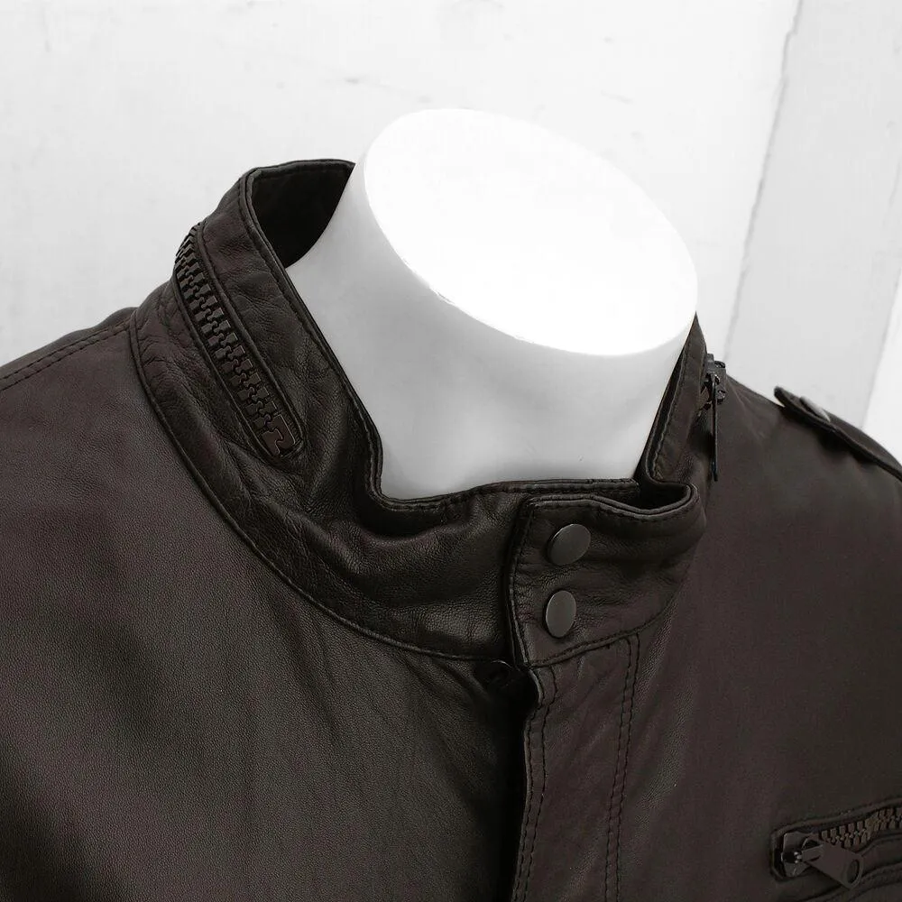 Dark Brown Leather Blouson Jacket