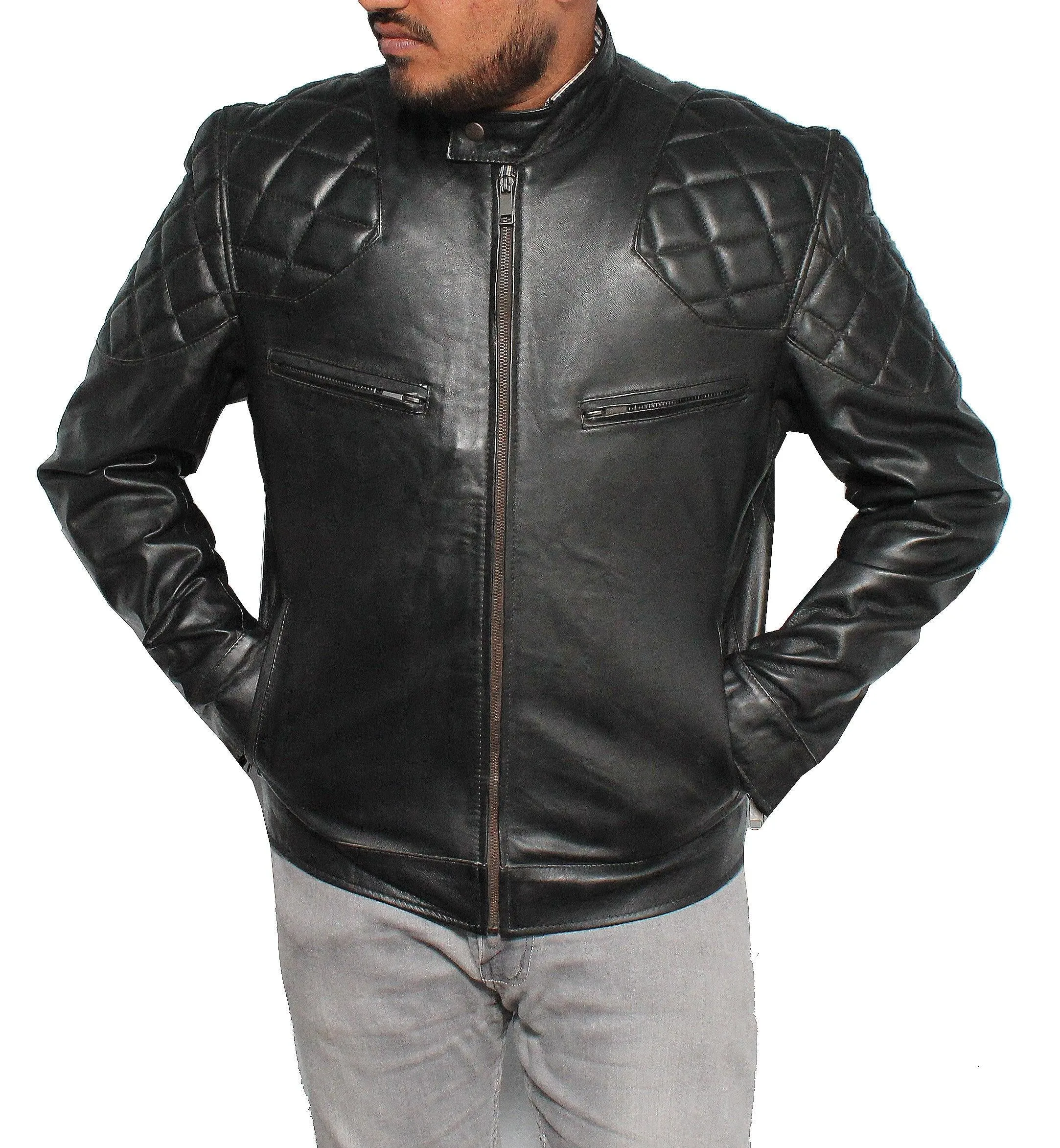 David Brando Biker Leather Jacket - Black