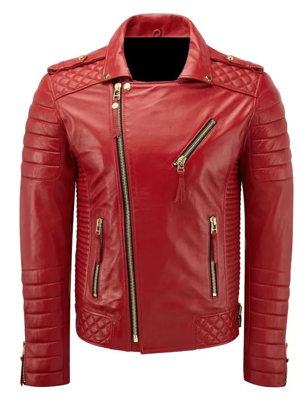 Diamond quilted Red leather jacket