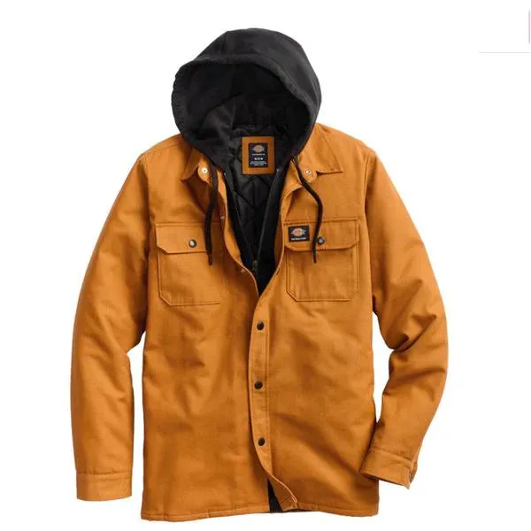 Dickies Canvas Shirt Jacket With Fleece Hood - Brown Duck