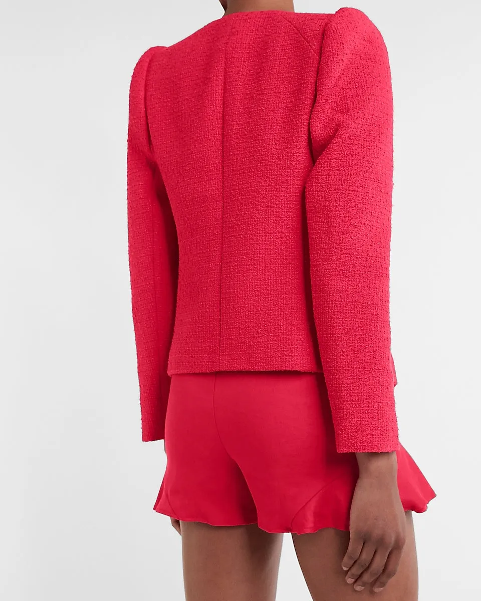 Draped Puff Sleeve Boucle Blazer in Passion Spice