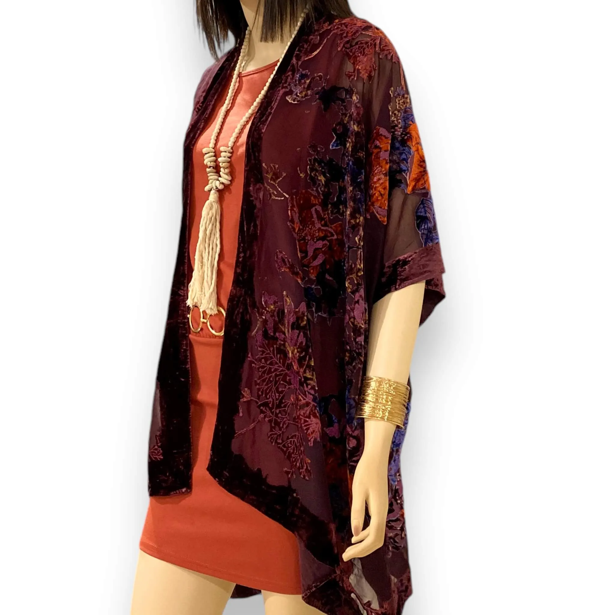 Elegant Floral Velvet Kimono Cardigan