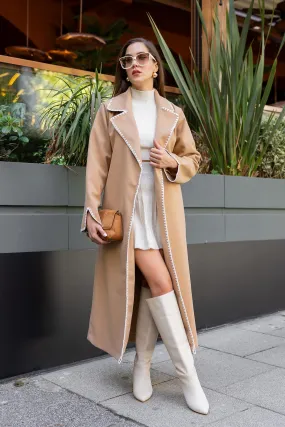 Embroidered Long Coat - LIGHT BEIGE