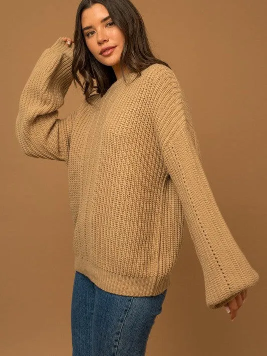 Fall is in the Air Balloon Sleeve Braided Sweater