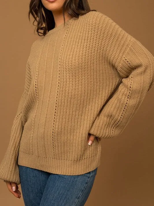 Fall is in the Air Balloon Sleeve Braided Sweater