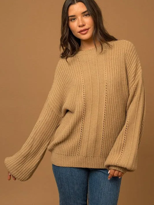 Fall is in the Air Balloon Sleeve Braided Sweater