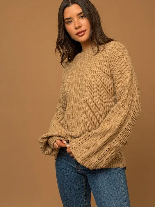 Fall is in the Air Balloon Sleeve Braided Sweater