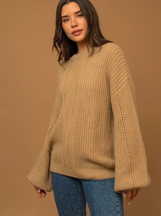 Fall is in the Air Balloon Sleeve Braided Sweater