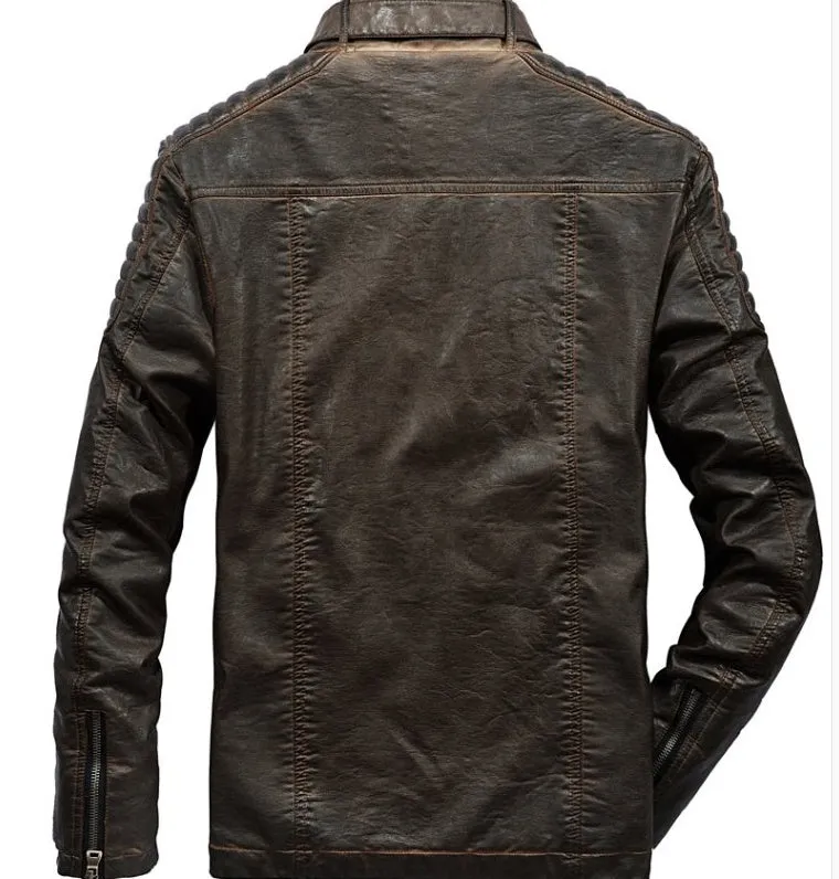 Fashion Thick Solid Color Retro Men's Leather Jacket