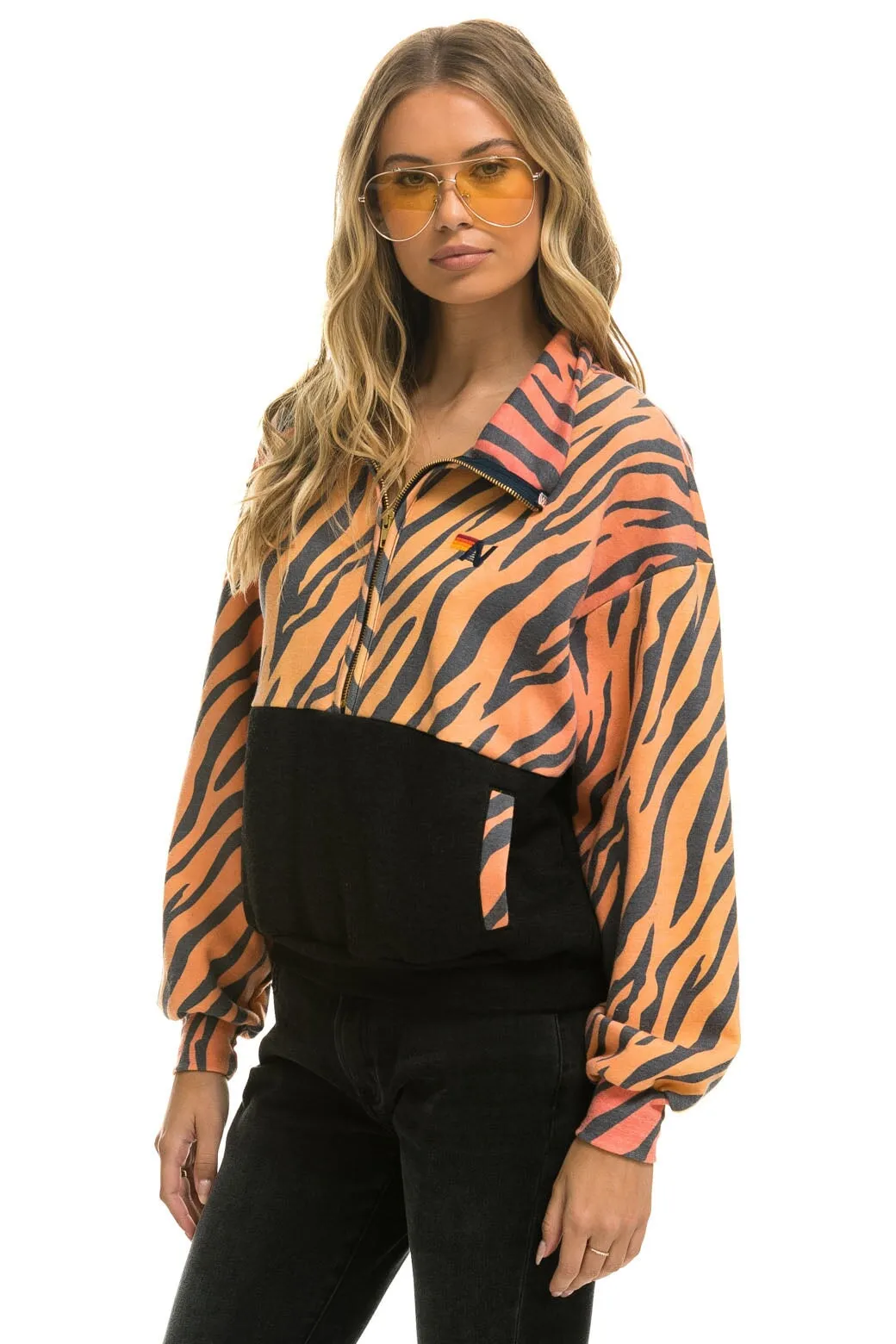 FLEECE UNISEX HALF ZIP COLOR BLOCK JACKET - TIGER