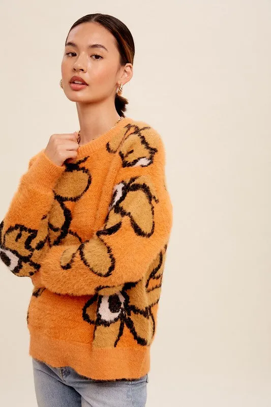 Floral Twisted Vibed Eyelash Pullover Sweater