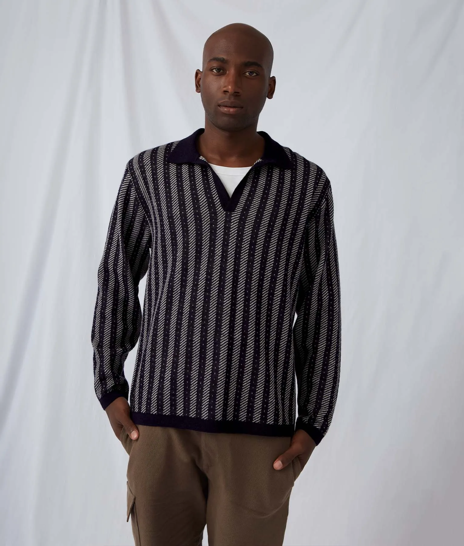 Flowing Ribs Polo Neck Men's Sweater