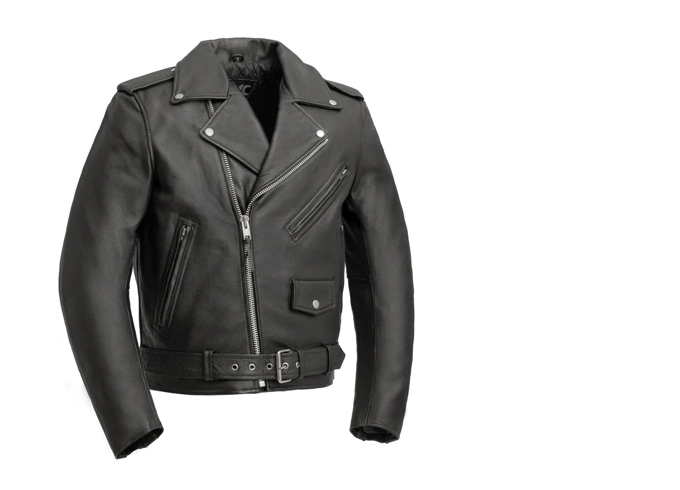 FMM200BMP Plain Side Black Men's Motorcycle Leather Jacket