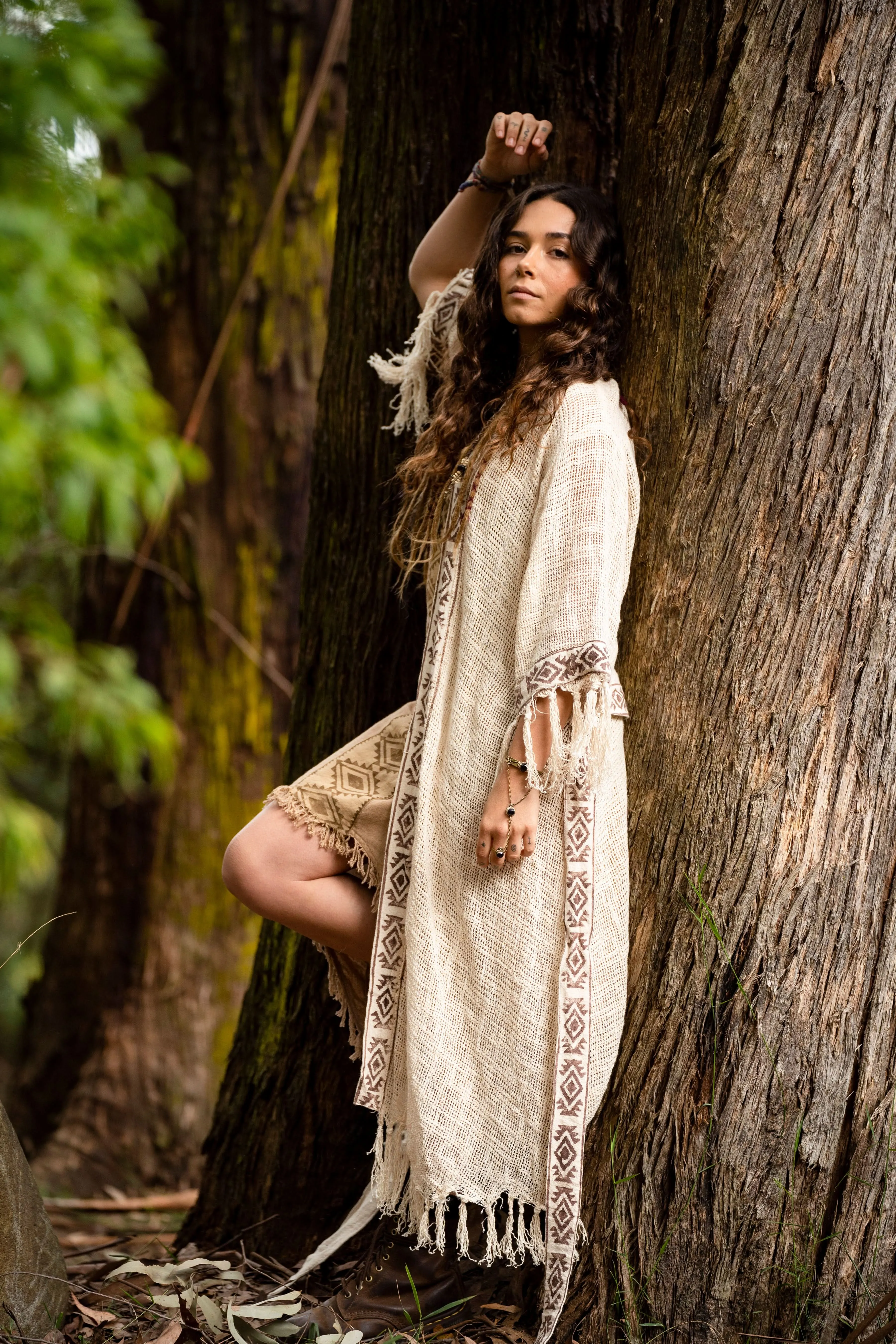 Frayed Primitive Kimono - Cream