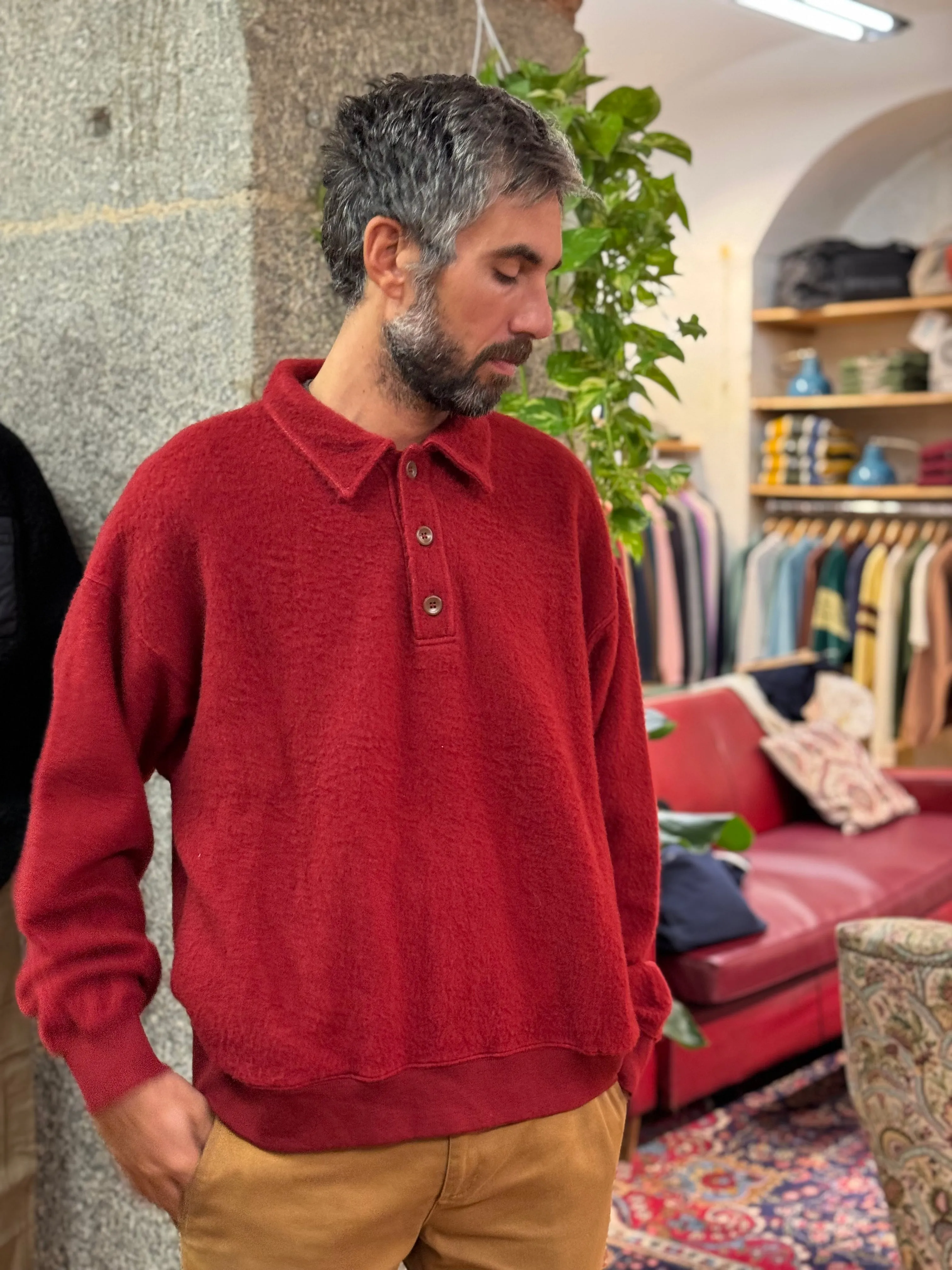 FRESH Bamboo Polo Sweater In Bordeaux