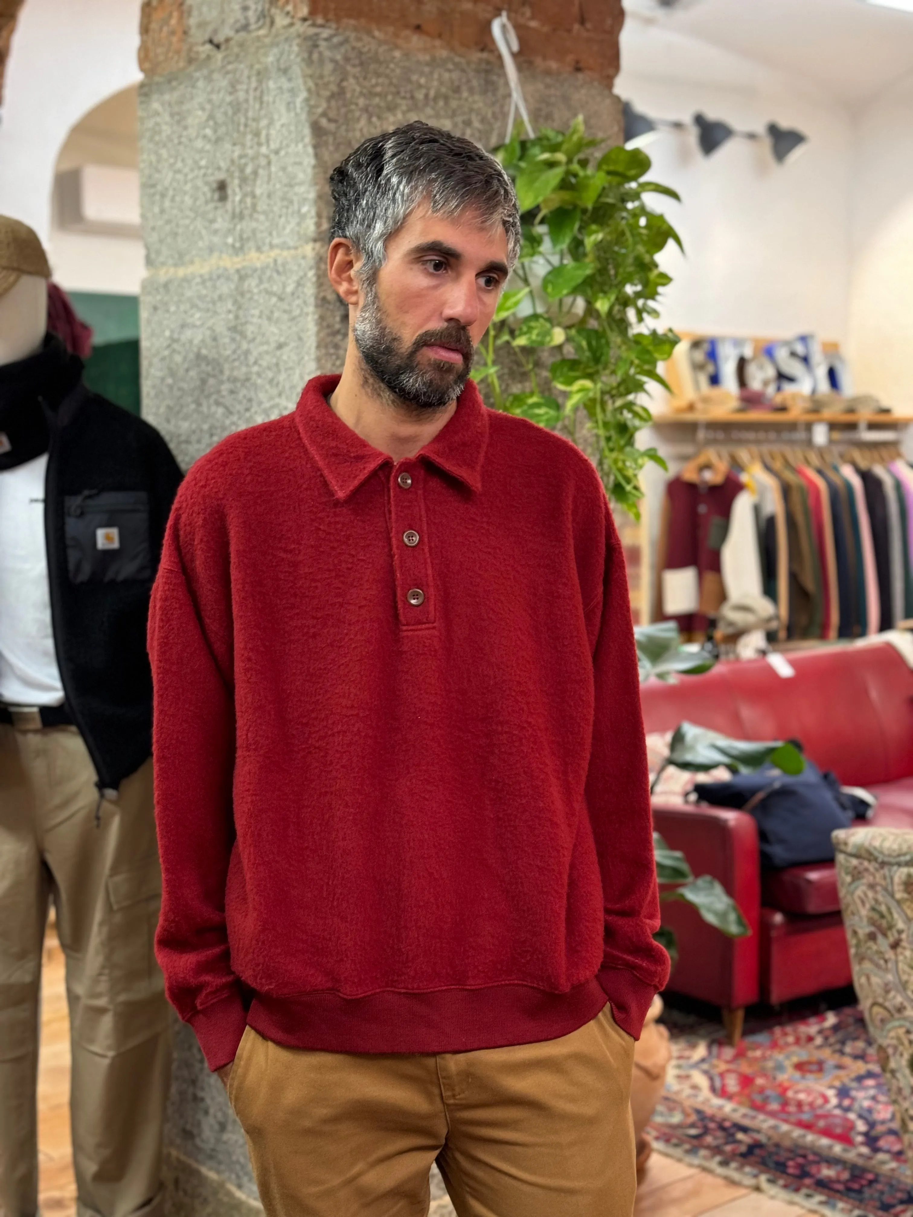 FRESH Bamboo Polo Sweater In Bordeaux