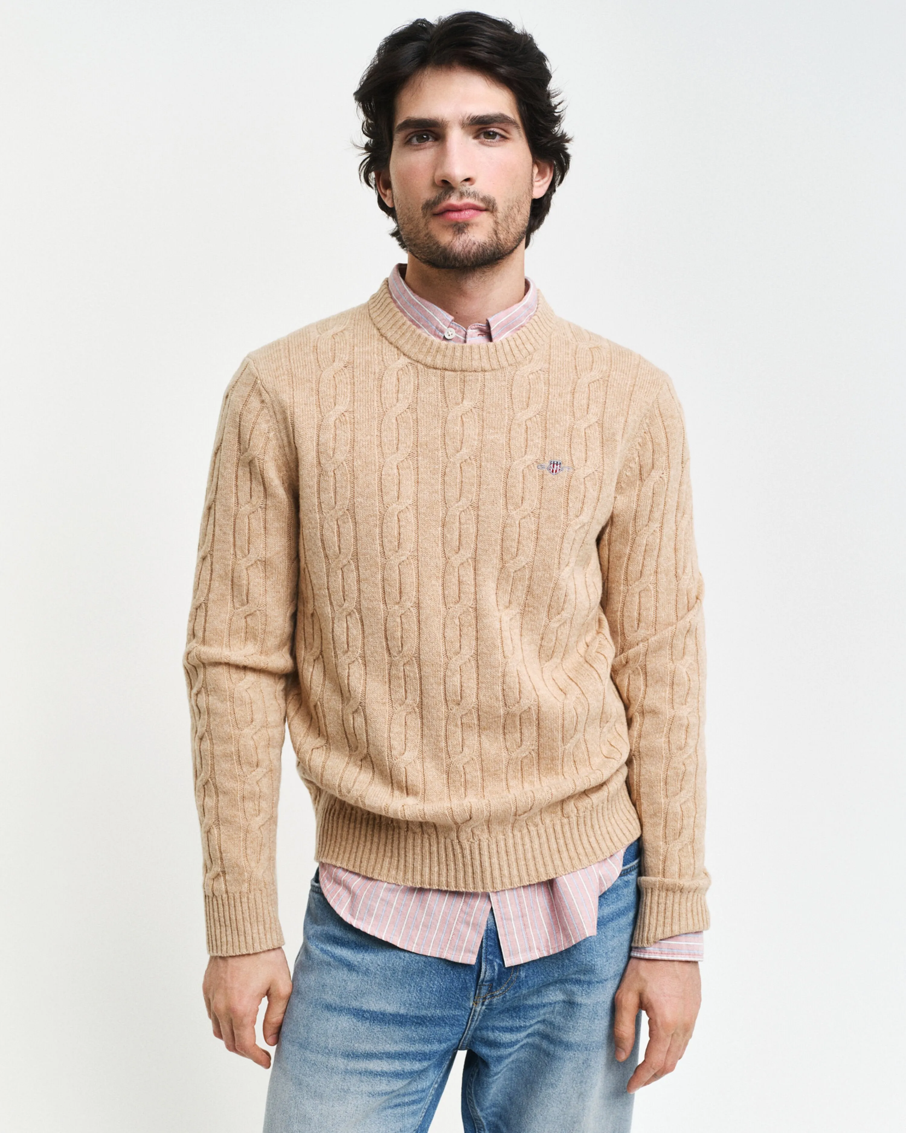 Gant Men Beige Solid Round Neck Full Sleeves Pullover Style Sweater