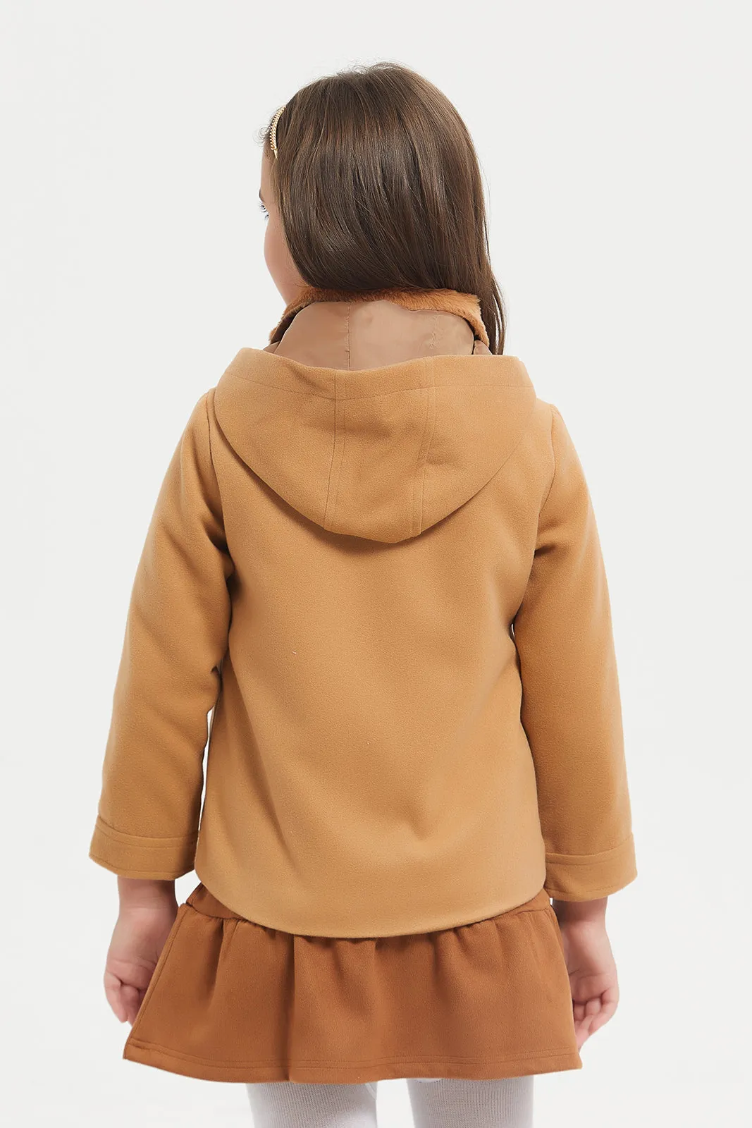 Girls Brown Hooded Melton Jacket