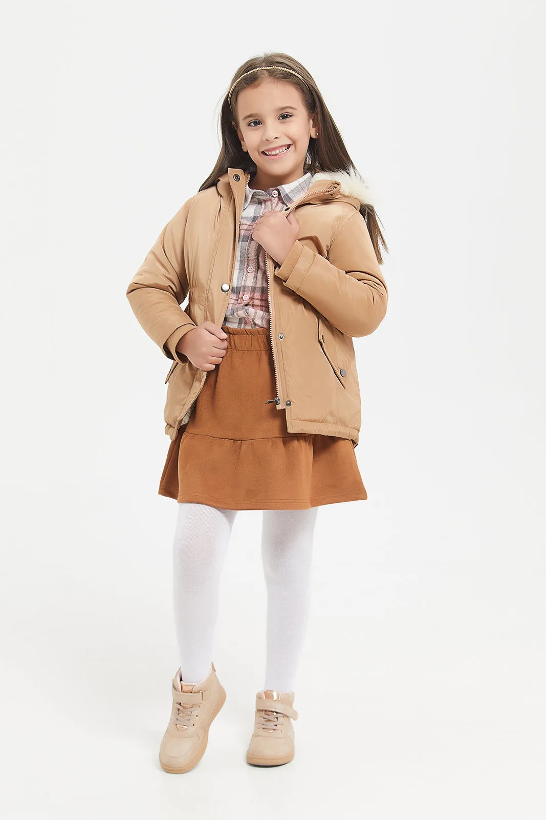 Girls Brown Parka Jacket