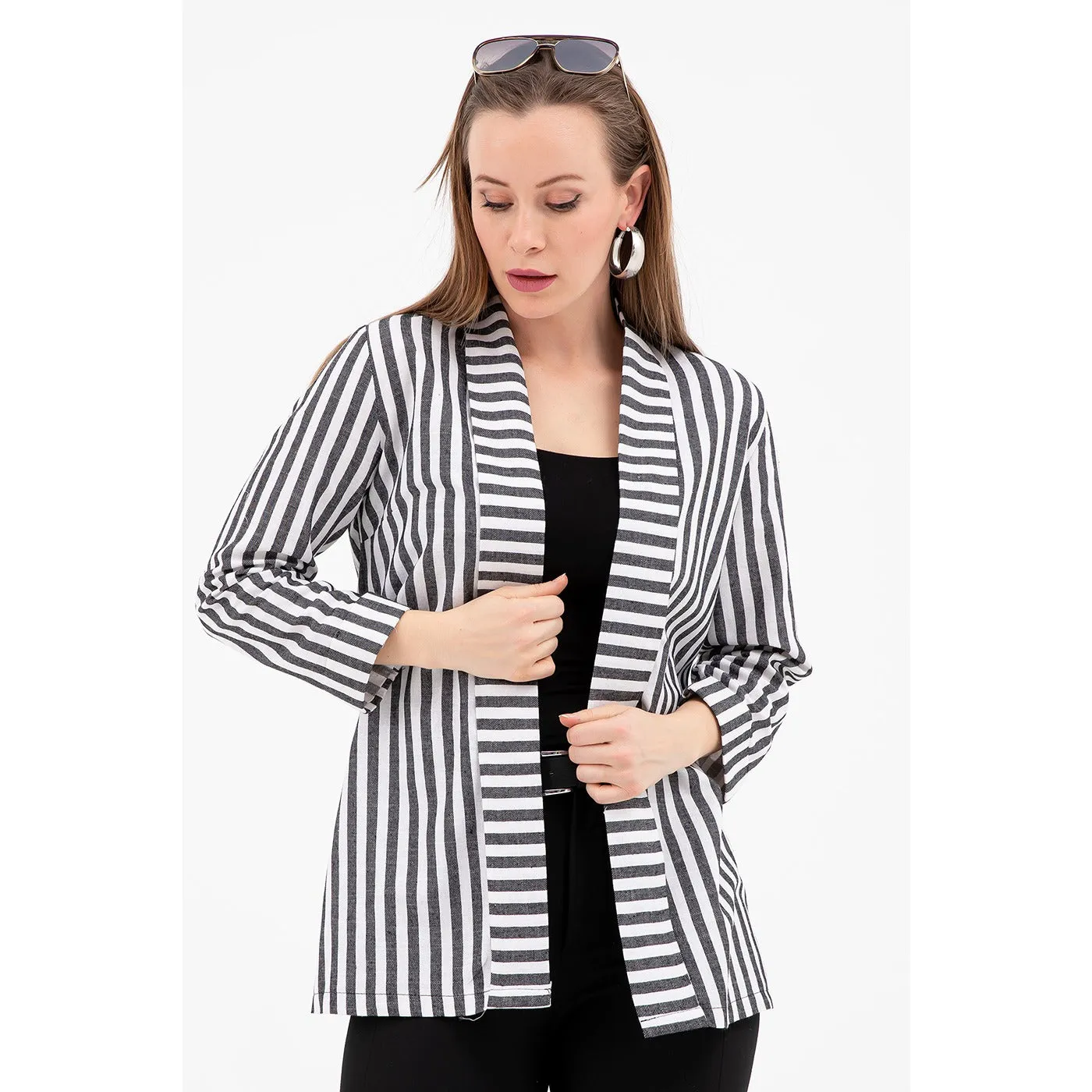 Grey Striped Shawl Jacket