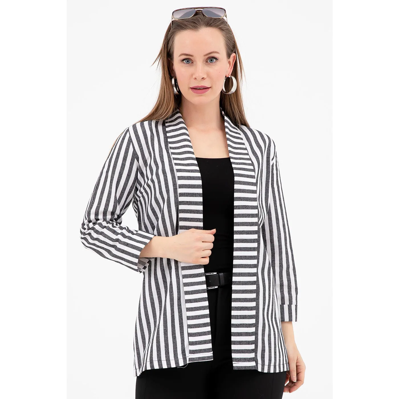 Grey Striped Shawl Jacket