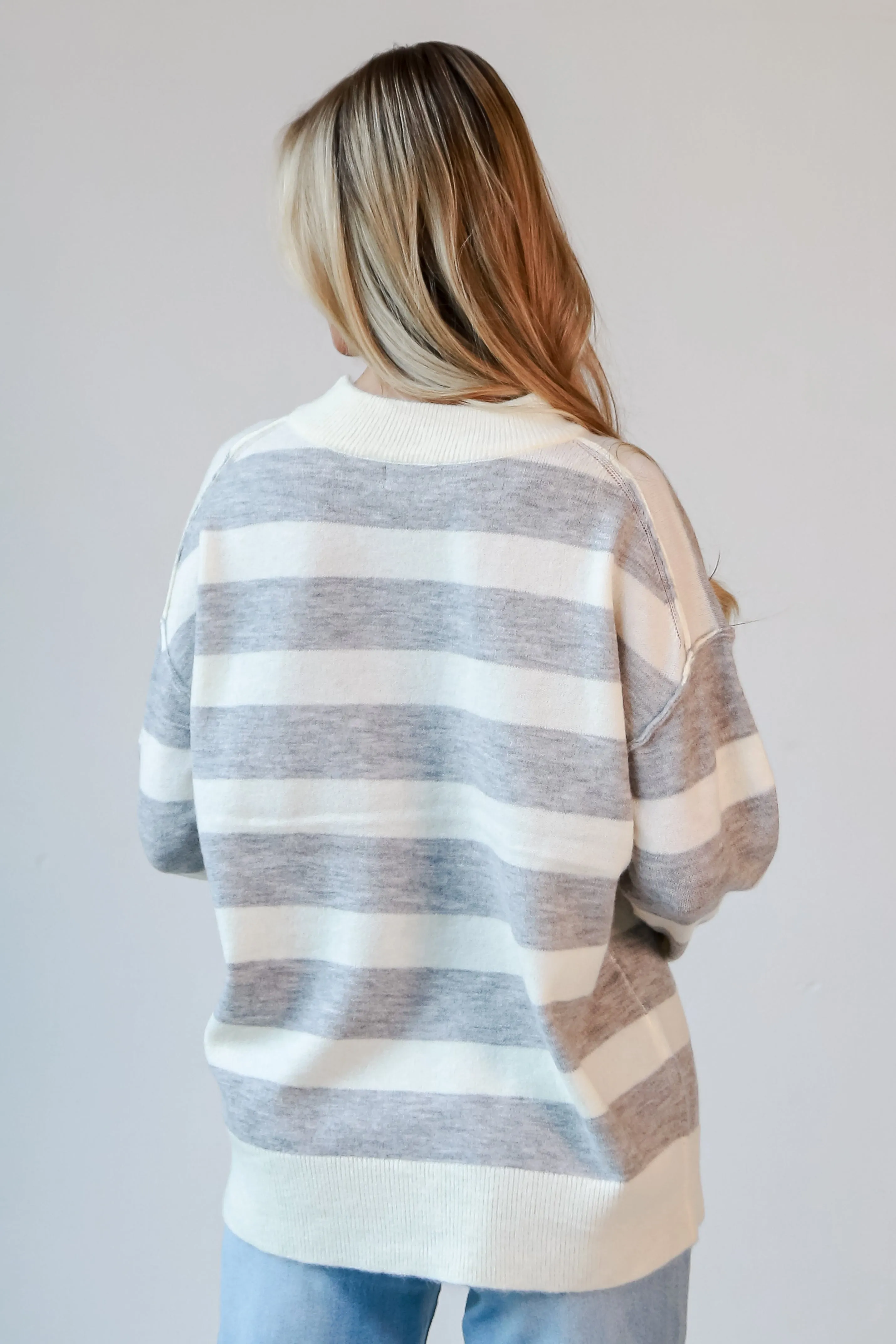 Hannah Heather Grey Striped Sweater - DOORBUSTER