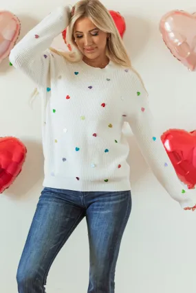 Heart Sequin Round Neck Long Sleeve Sweater | Winter Fashion | Sweater Weather