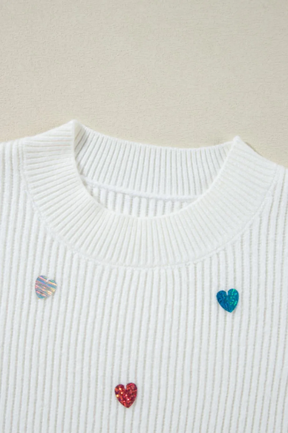 Heart Sequin Round Neck Long Sleeve Sweater | Winter Fashion | Sweater Weather