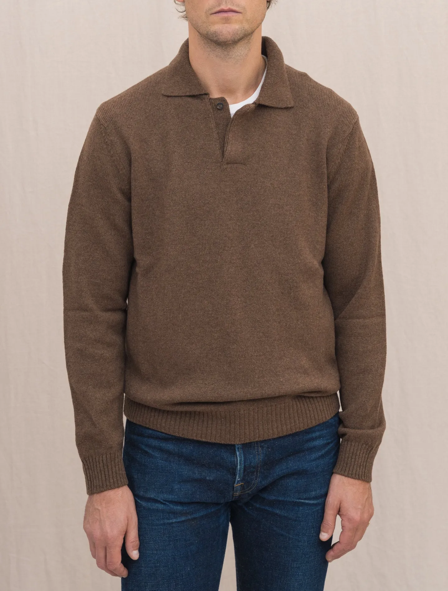 Heavy Knitted Polo Sweater Light Brown