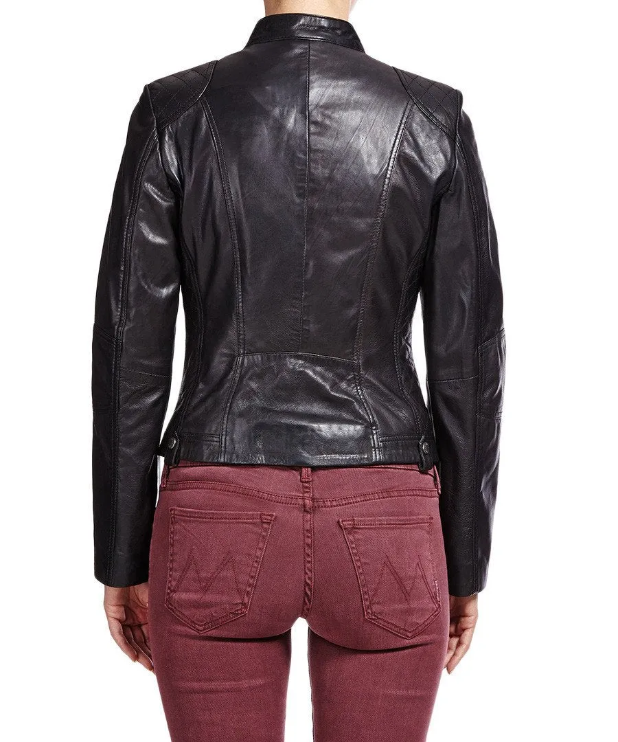 Helium Lamb Nappa Leather Jacket Biker Style Mia Chic - Black