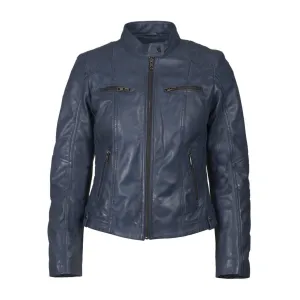 Helium Lamb Nappa Leather Jacket Biker Style Mia Chic - Navy