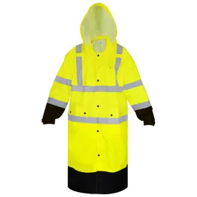 Hi Vis Yellow Rain Coat with Hood and Black Bottom