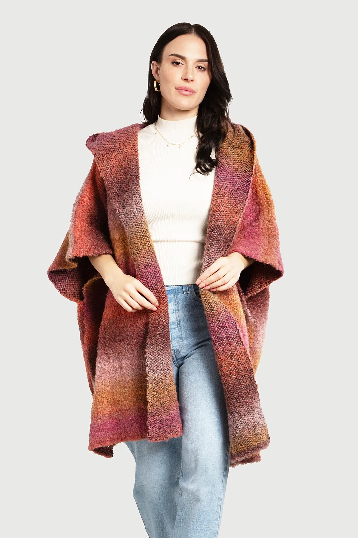 Hooded Kimono Multicolor Gradient