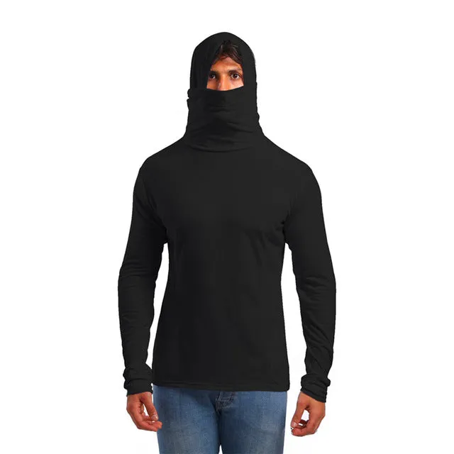 Hooded Mask Japanese Style Man Long Sleeve Pullover Shirt