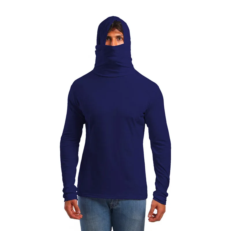 Hooded Mask Japanese Style Man Long Sleeve Pullover Shirt