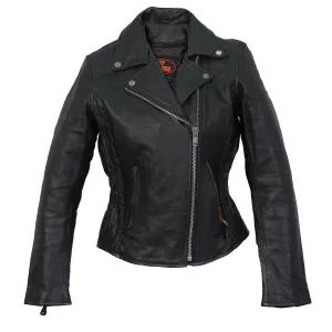 Hot Leathers JKL1009 Ladies Braided Motorcycle Leather Jacket