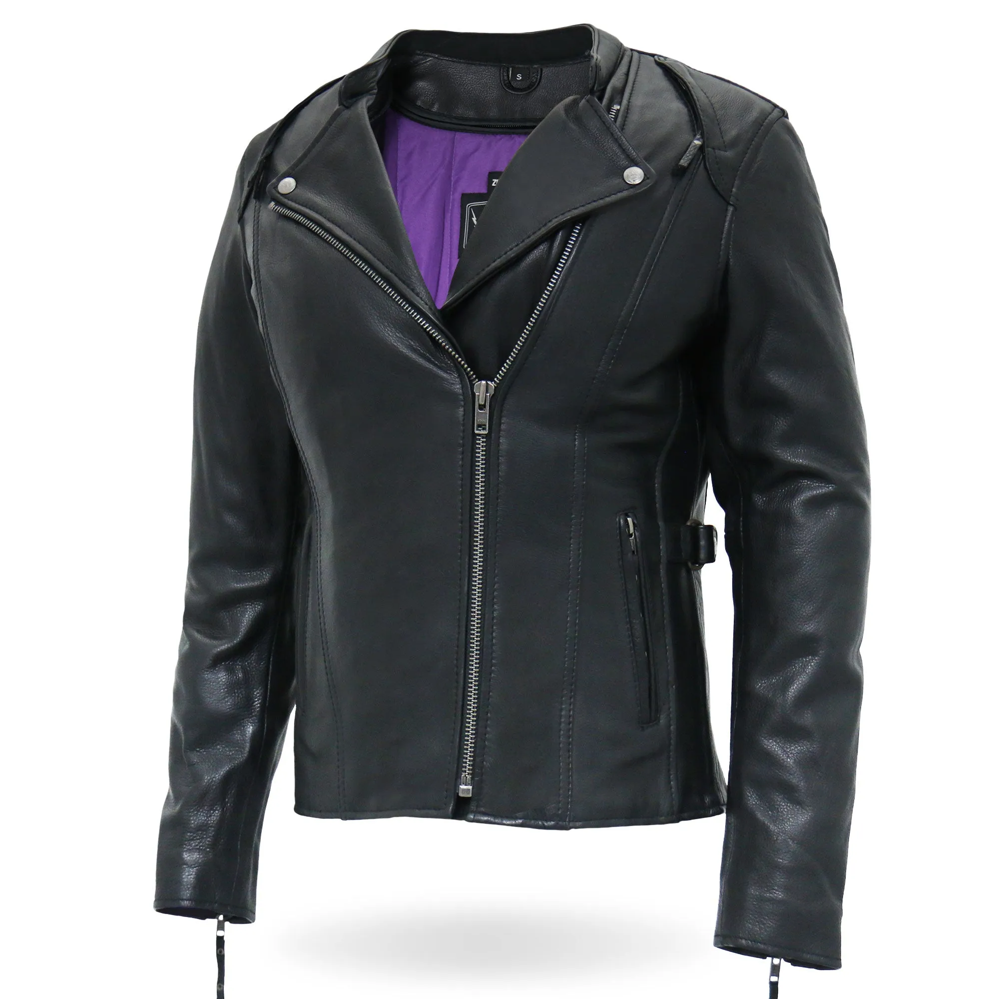 Hot Leathers JKL1032 Ladies Motorcycle Black Leather Biker Jacket with Vented Side Snaps