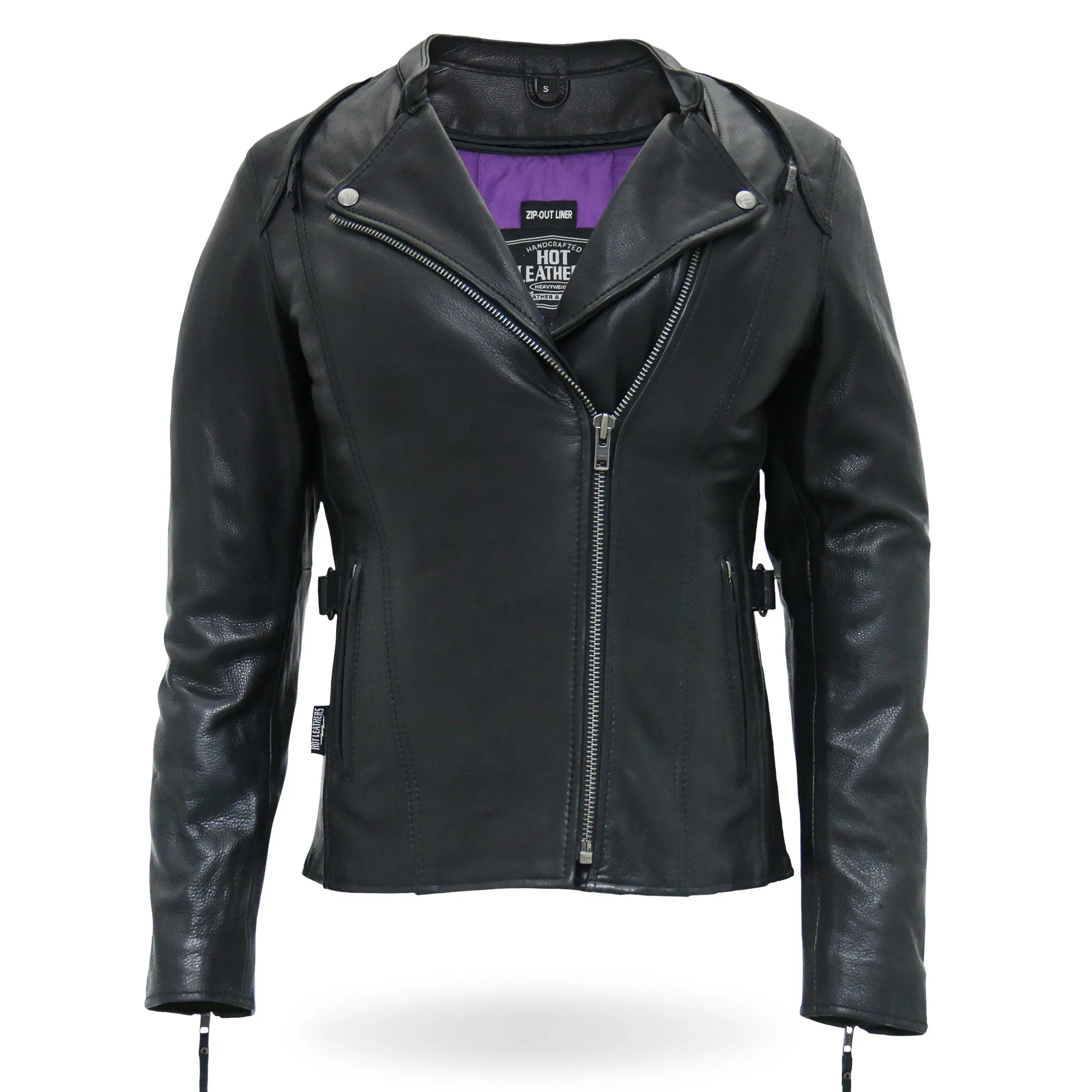 Hot Leathers JKL1032 Ladies Motorcycle Black Leather Biker Jacket with Vented Side Snaps