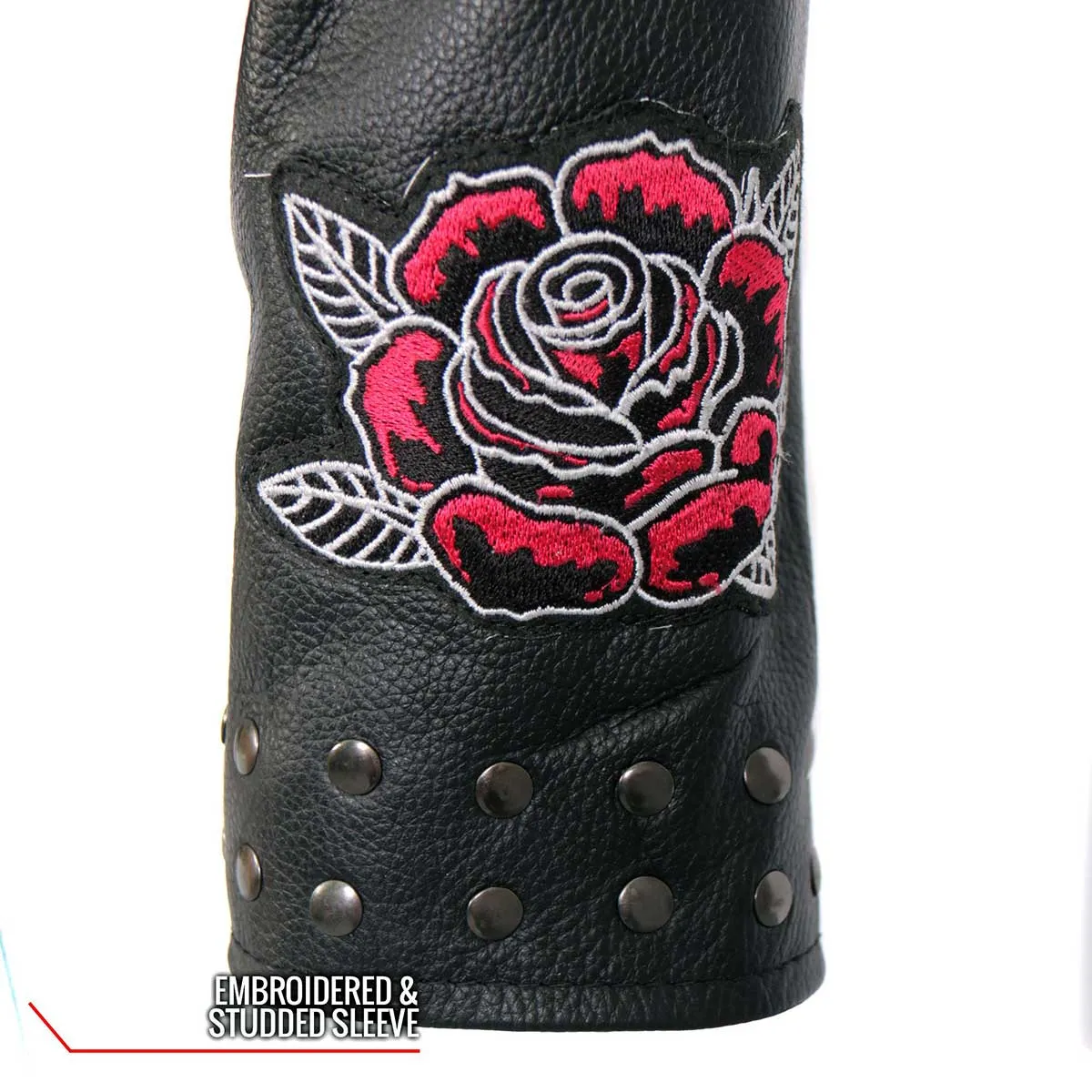 Hot Leathers JKL2001 Women's Black 'Embroidered Bling Rose Design'