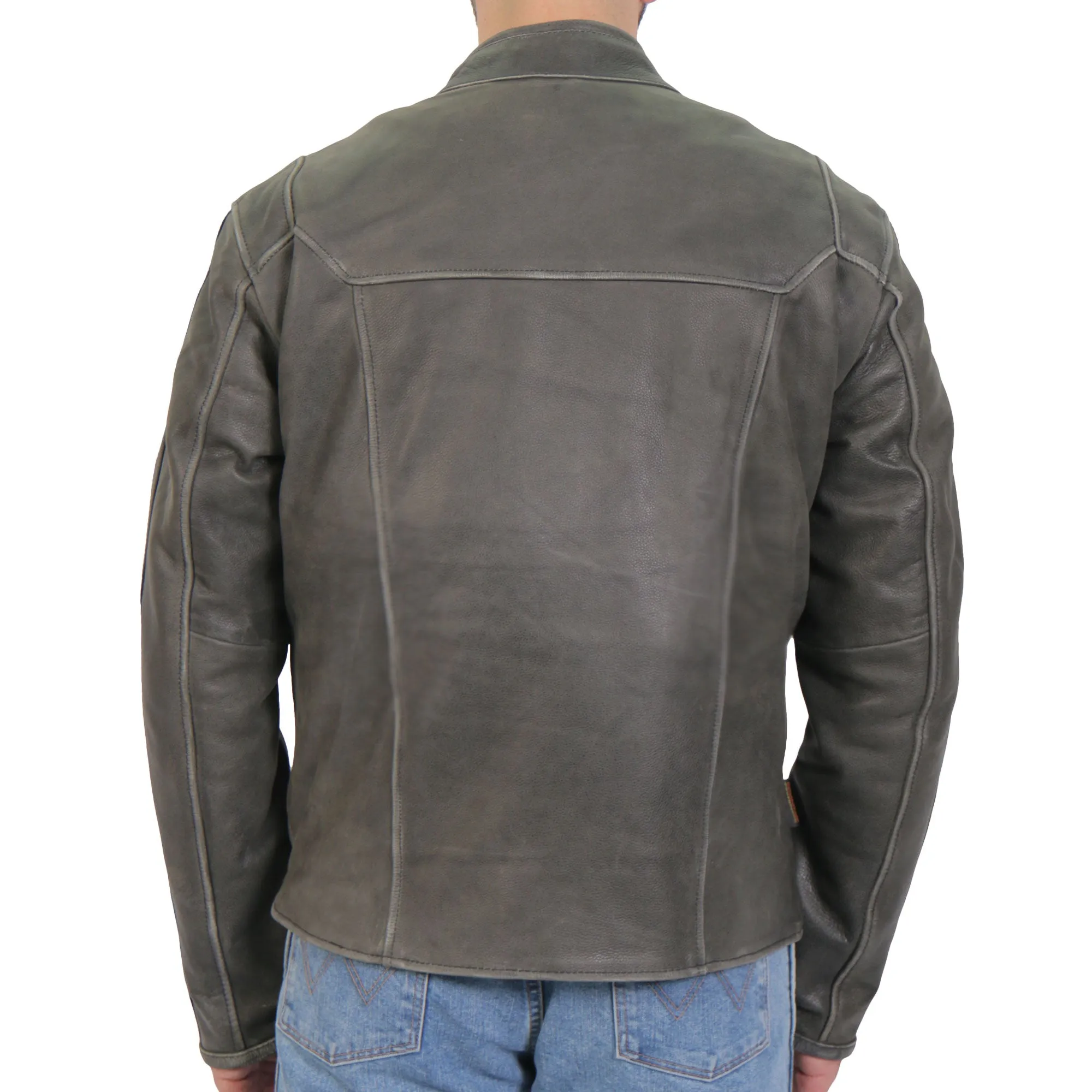 Hot Leathers JKM1033 Men’s Distress Grey ‘Café Racer' Biker Leather Motorcycle Jacket with Concealed Carry Pockets