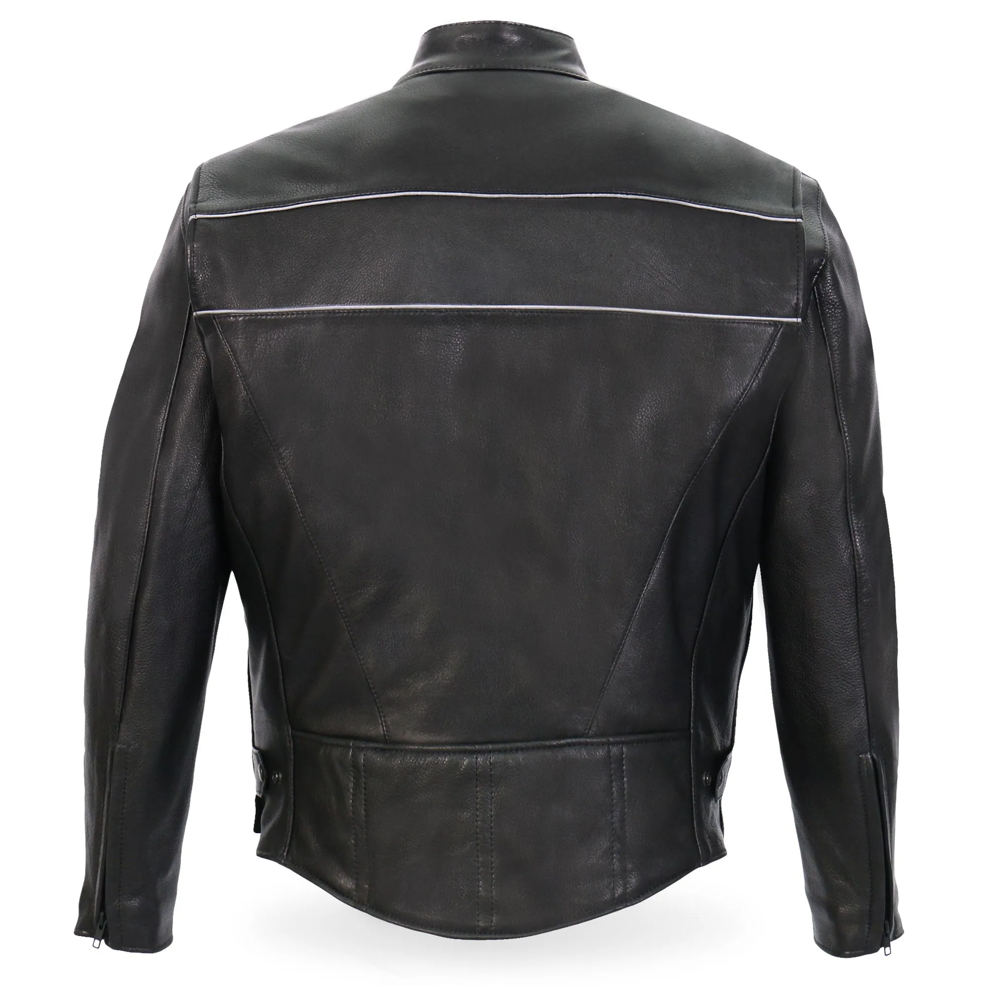 Hot Leathers JKM5003 Men’s USA Made Premium Black Leather Motorcycle Biker Jacket with Reflective Piping