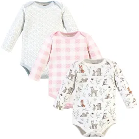 Hudson Baby Quilted Long Sleeve Cotton Bodysuits, Enchanted Forest