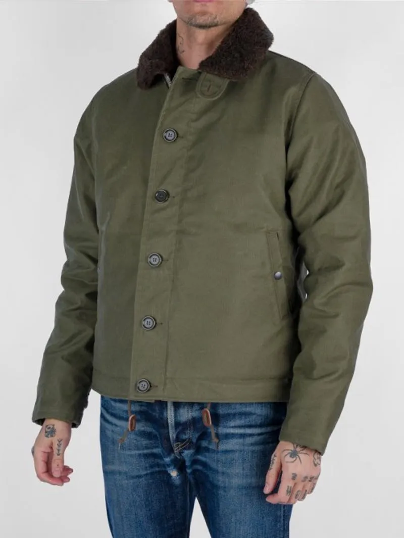 Iron Heart Oiled Army Green Whipcord N1 Deck Jacket