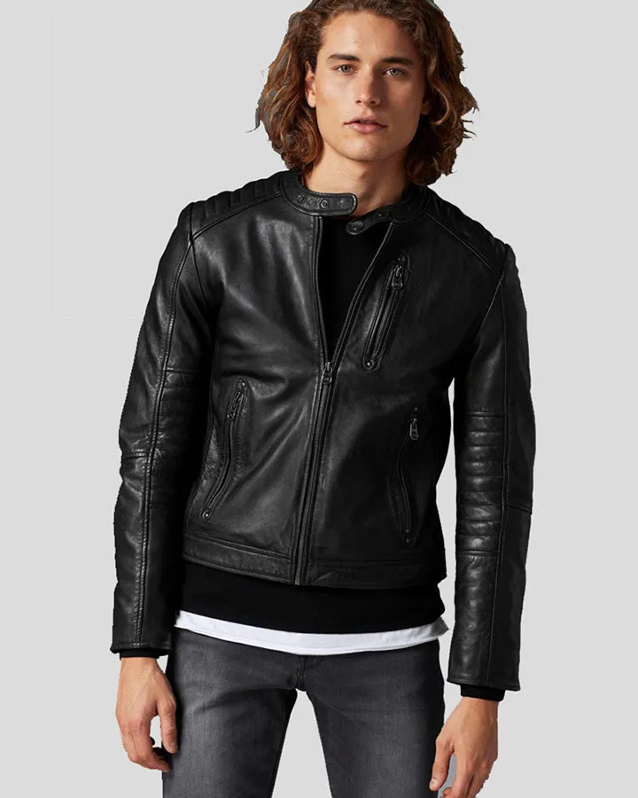 Jake Black Slim Fit Biker Leather Jacket