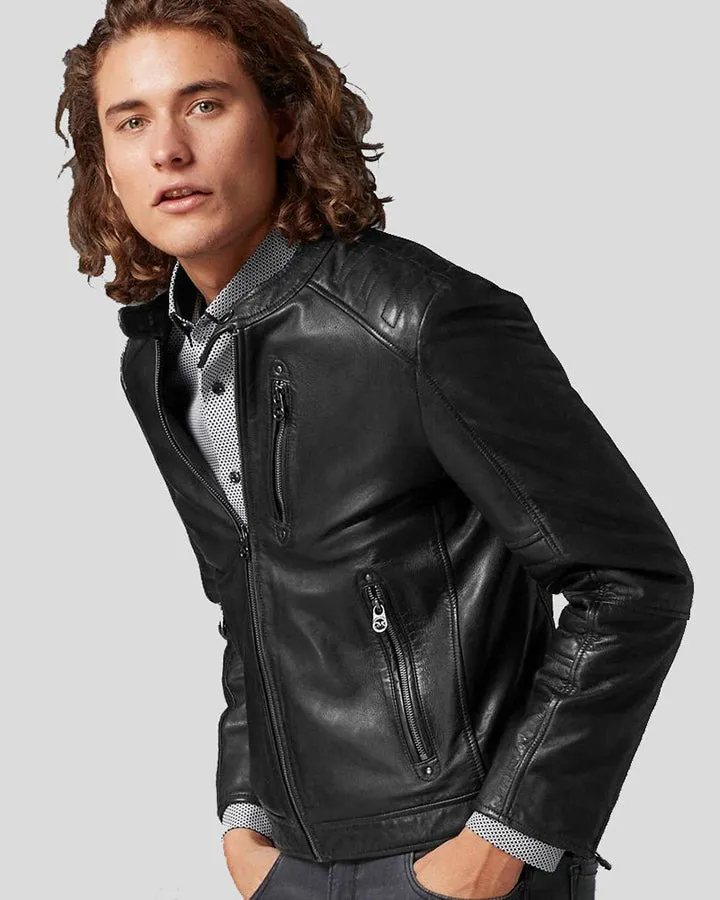 Jake Black Slim Fit Biker Leather Jacket