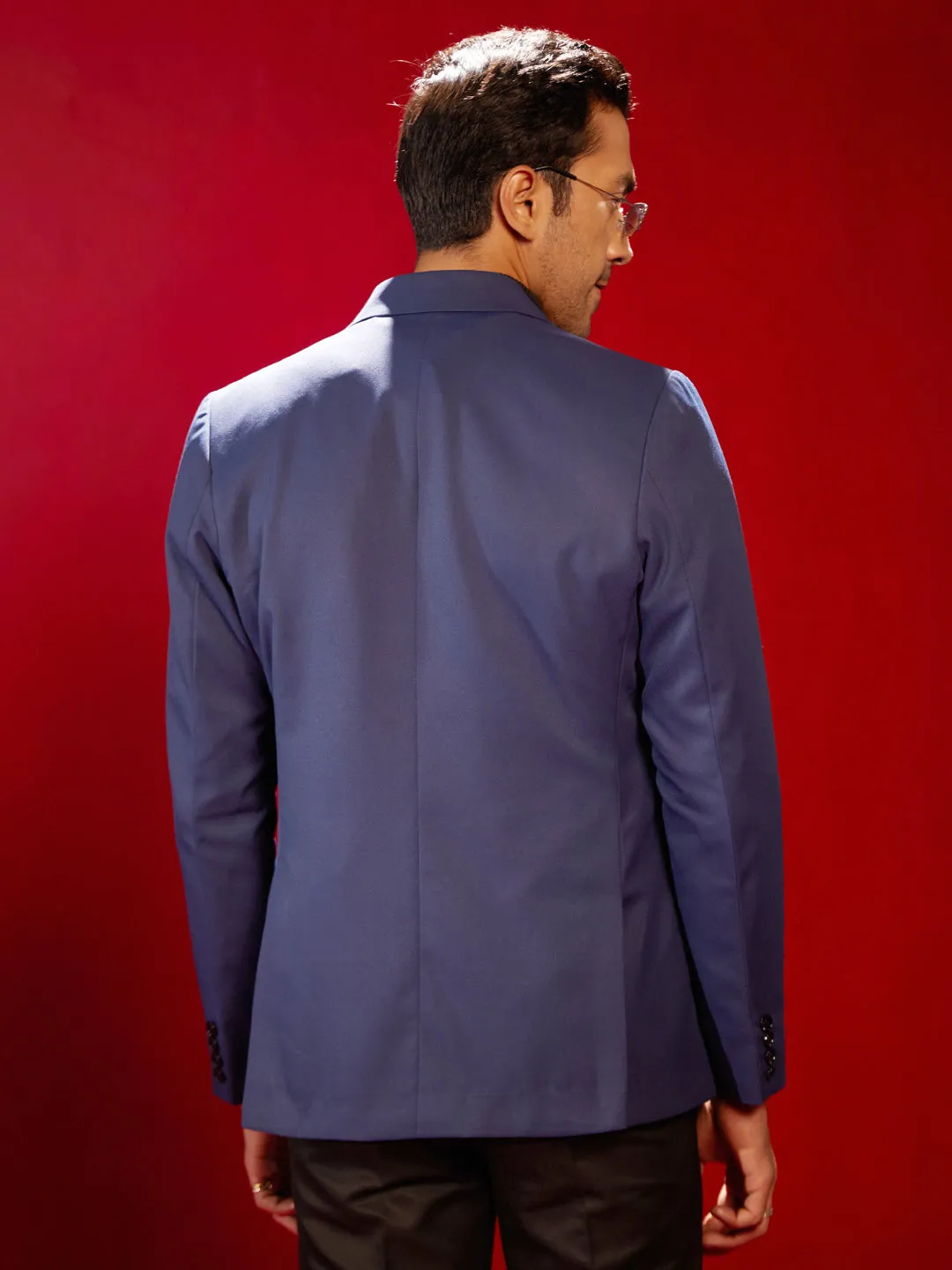 Jashvi Men's Blue Satin Blazer